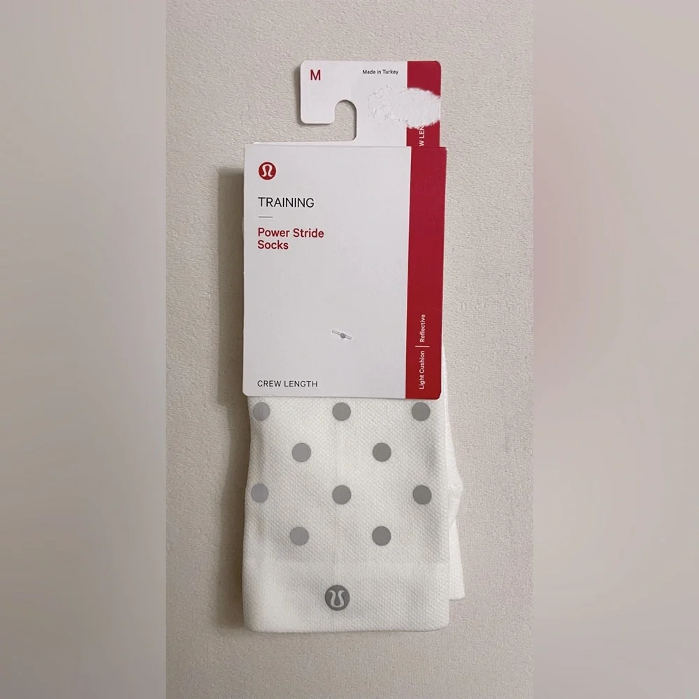 Lululemon NWT Power Stride White Casual Crew Socks with Polka Dots Reflective M